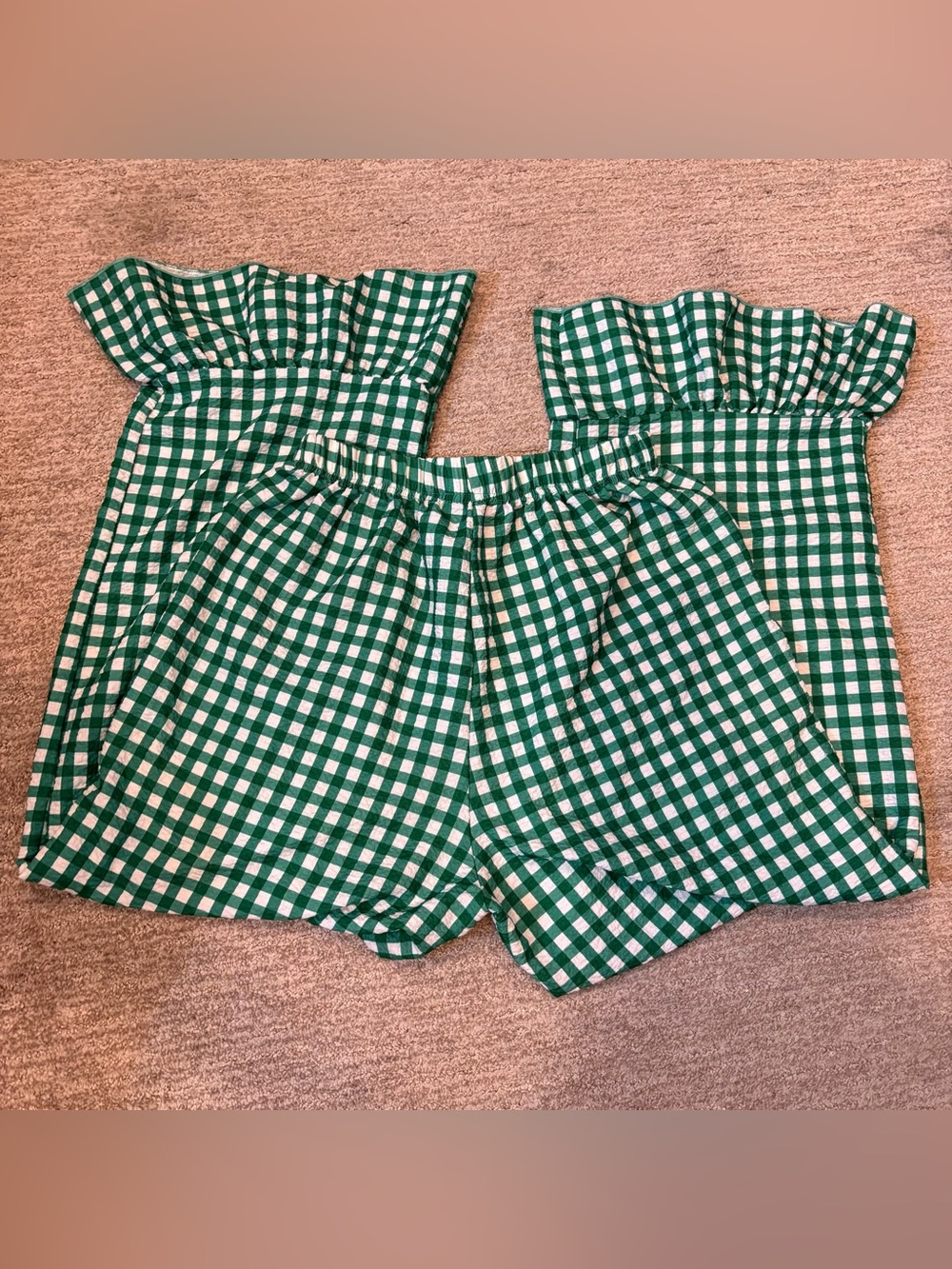 SHEIN Green Checkered Ruffle Bottom Pants - Size Large